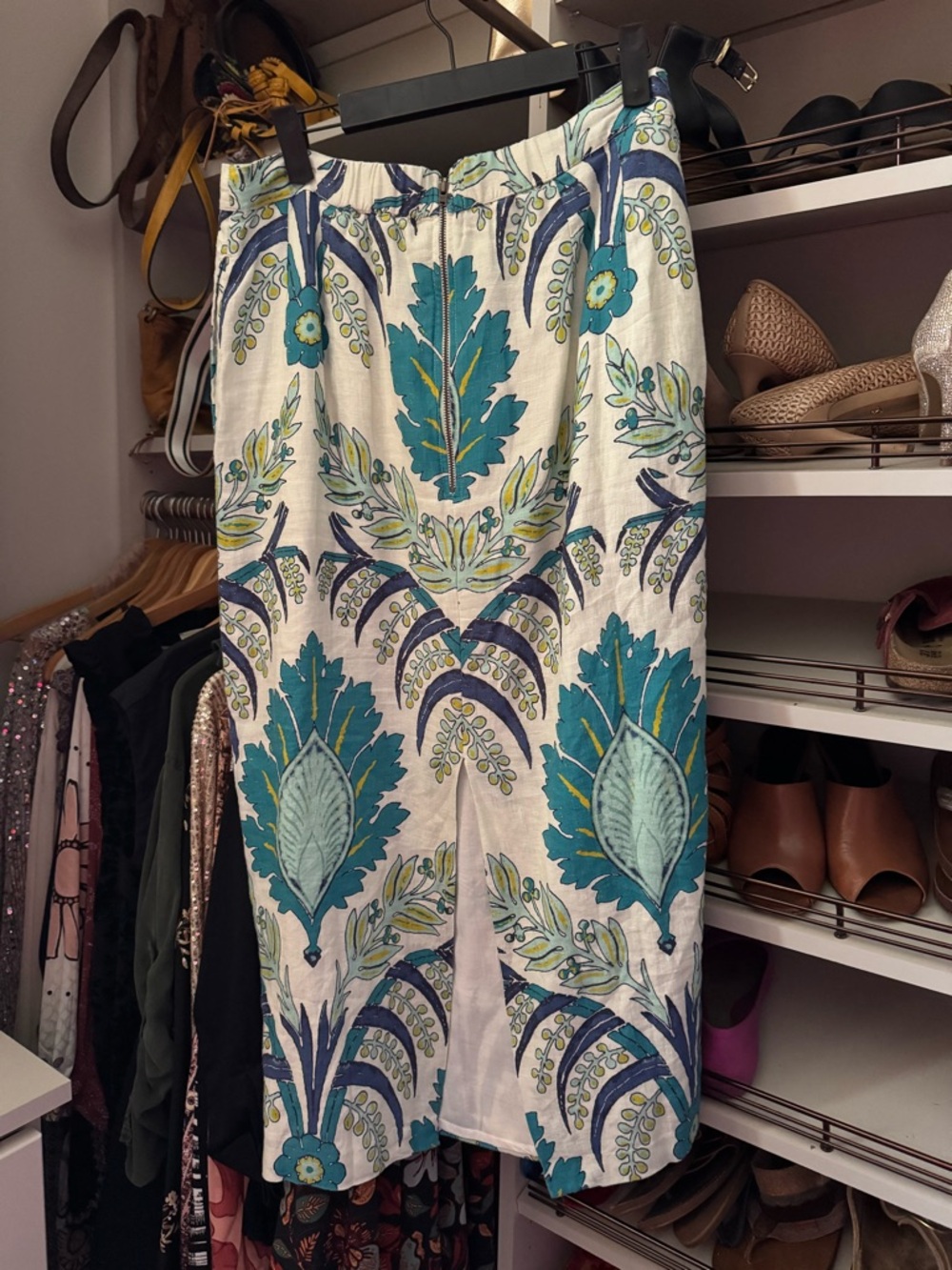 Sundance Teal, Navy & Cream Floral Midi Skirt